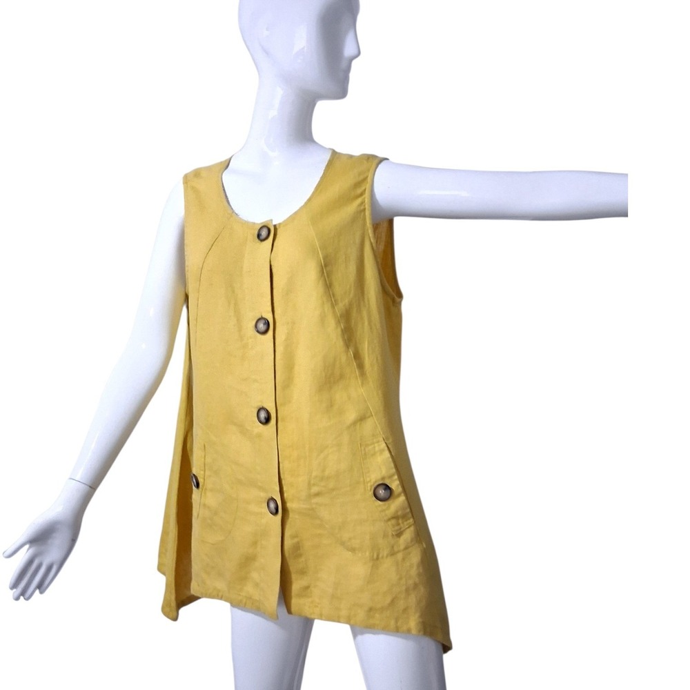 For Cynthia 100% Linen Women size Large Button Casual Sleeveless Beachy Boho Top